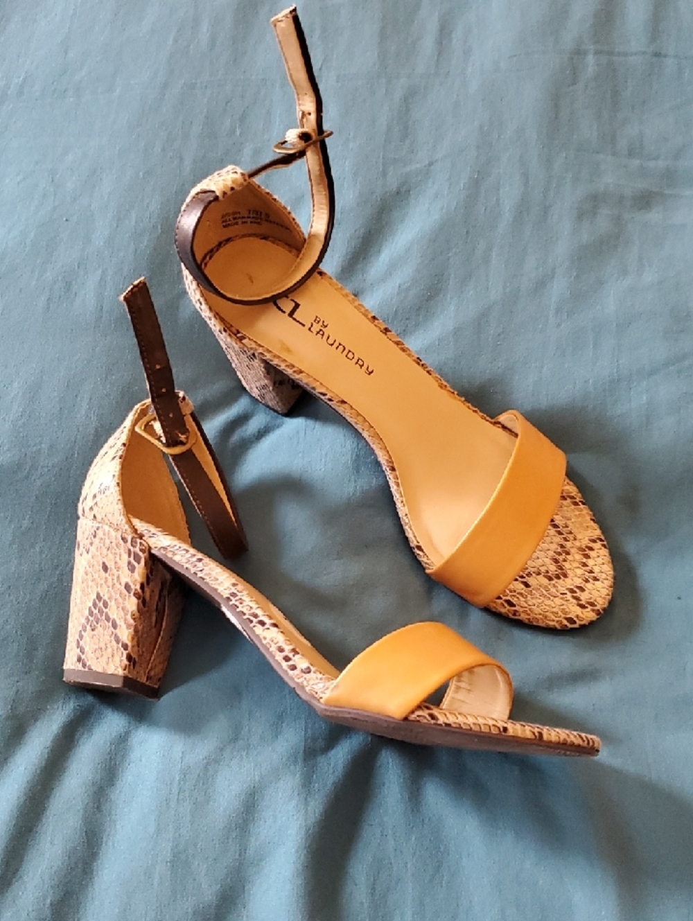 Laundry By Shelli Segal Mustard Snake-Print Block Heel Sandals